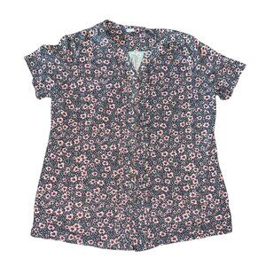 Cotton Traders Top Womens Purple White Floral Shirt Sleeve Blouse